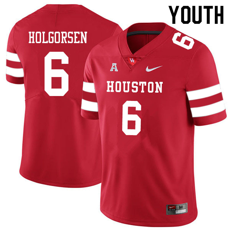 Youth #6 Logan Holgorsen Houston Cougars College Football Jerseys Sale-Red - Click Image to Close